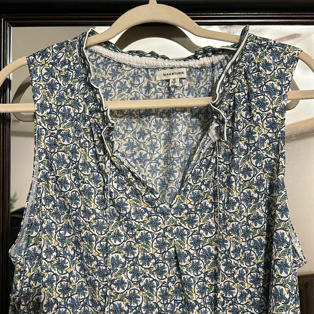 Max Studio floral geometric blue spring mini dress 1x - Picture 4 of 5